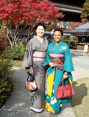 Ashley Hayes ’06 with a friend on the way to a tea ceremony at Zenkoji Temple in Nagano. PHOTOS: COURTESY ASHLEY HAYES ‘06
